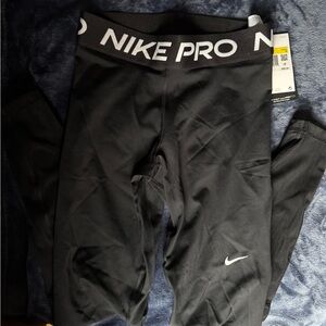 Nike Women Black Leggings with White Logo